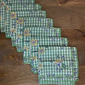 April Cornell Retro Kitchen Green & Yellow Floral Checkered Cloth Napkins, Set 7